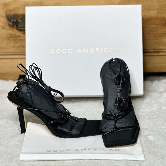 NIB $195 Good American Cage Slanted Strappy Neoprene Heel Sandals Womens 7.5, 10 - Picture 2 of 12